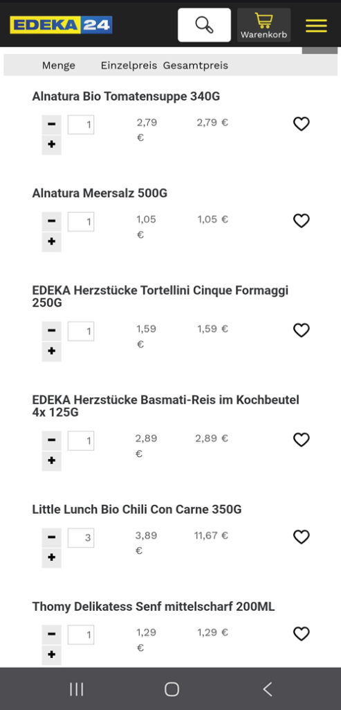 EDEKA24: Bestellhistorie mit Favoritenfunktion