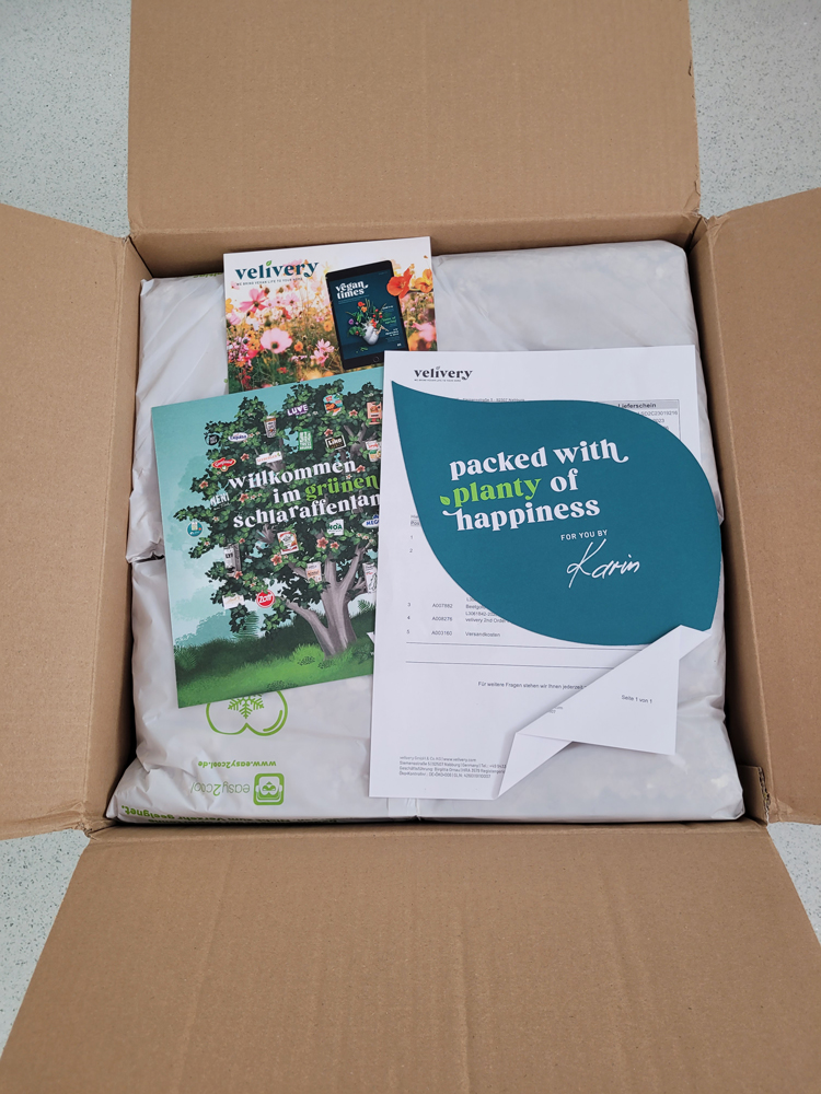 Velivery-Versandkarton geöffnet